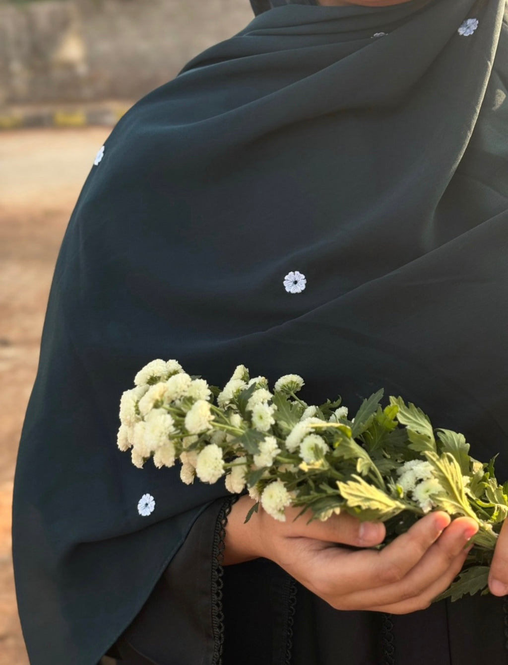 Navy blue Embroidery hijab