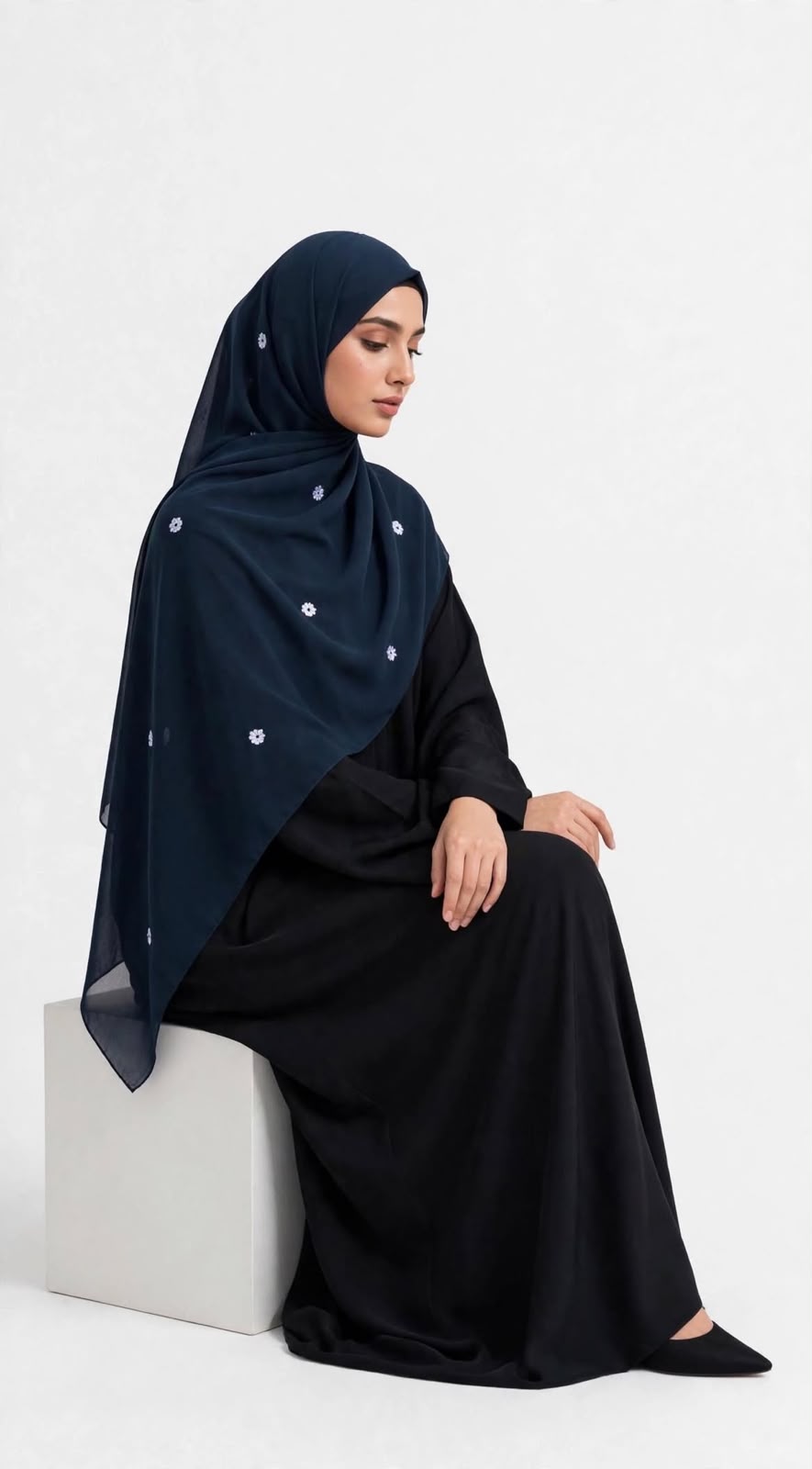 Navy blue Embroidery hijab