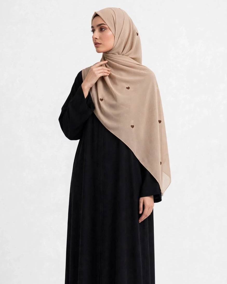 Beige - Embroidered hijab
