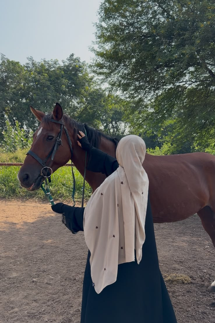 Beige - Embroidered hijab