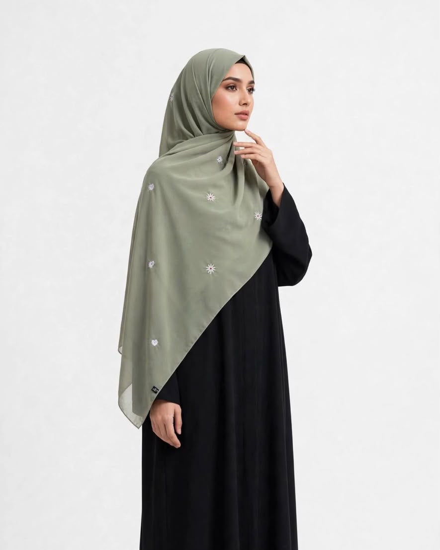 Green - Embroidered hijab